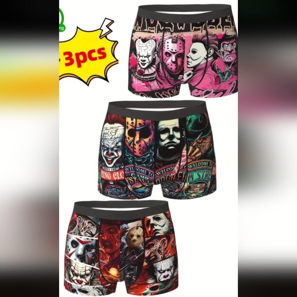 🍁3pcs Men's Horror Movie Character Boxer Briefs